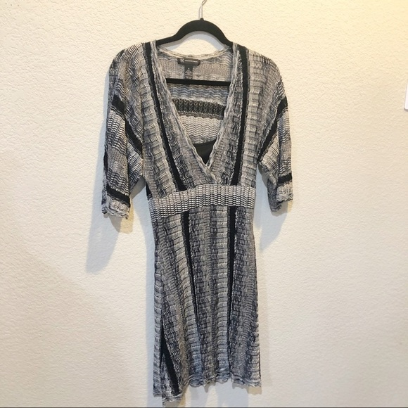 INC metallic‎ knit black faux wrap midi short sleeve polyester dress size Medium - Picture 1 of 9